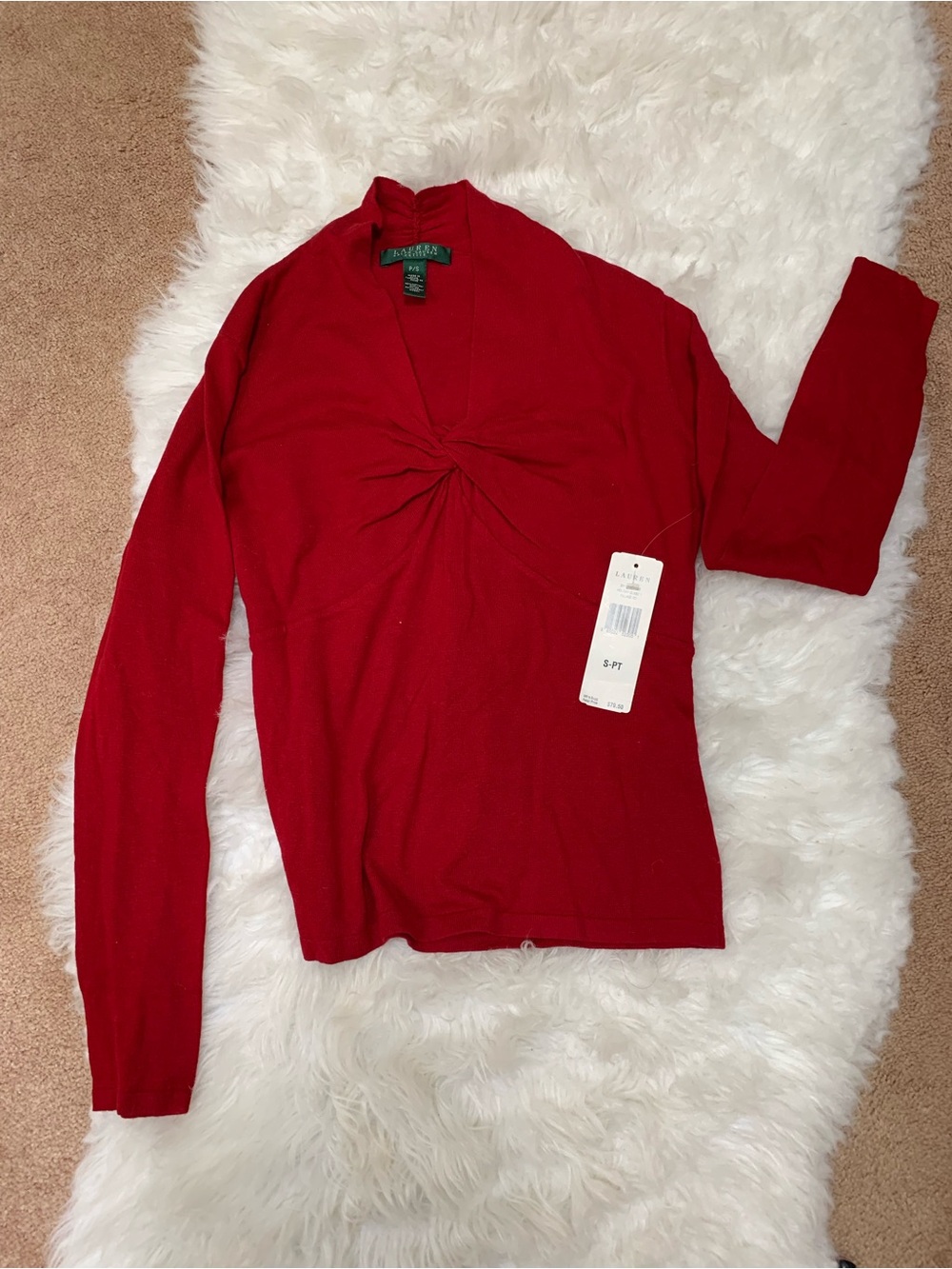 Lauren Ralph Lauren Crimson Twist-Front V-Neck Sweater